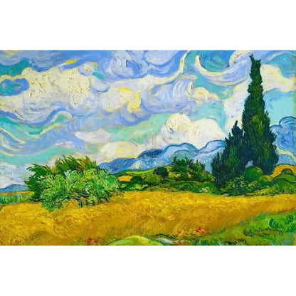 Van Gogh Inspired Wheat Field Landscape – Hand-Painted Post-Impressionist Canvas Art