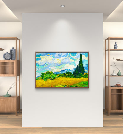 Van Gogh Inspired Wheat Field Landscape – Hand-Painted Post-Impressionist Canvas Art