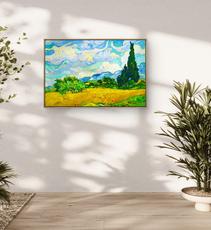 Van Gogh Inspired Wheat Field Landscape – Hand-Painted Post-Impressionist Canvas Art