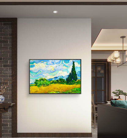 Van Gogh Inspired Wheat Field Landscape – Hand-Painted Post-Impressionist Canvas Art