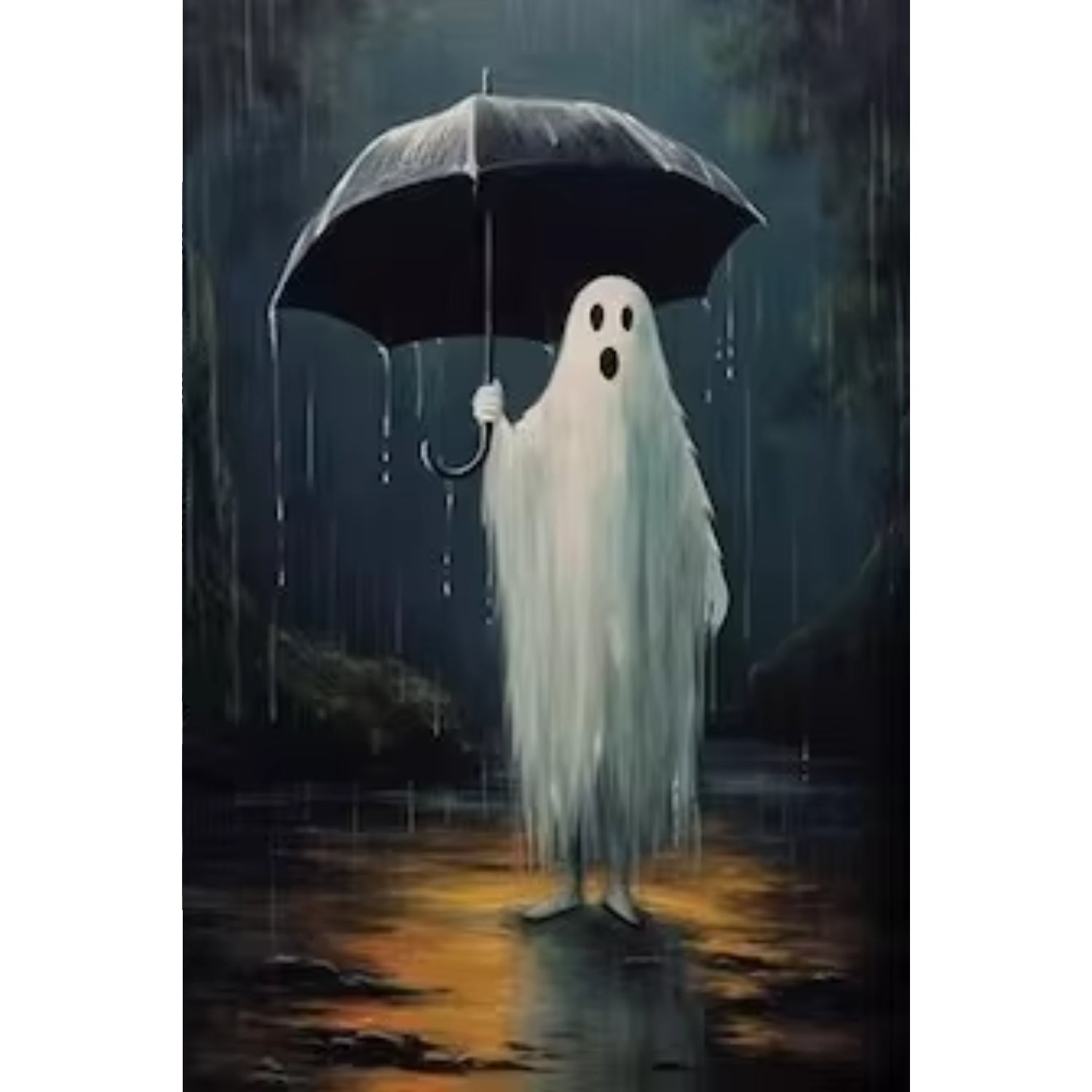 Whimsical Ghost in Rain Dark Academia Halloween Wall Art