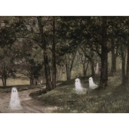 Whimsical Ghosts in Forest Vintage Spooky Fall Canvas Décor