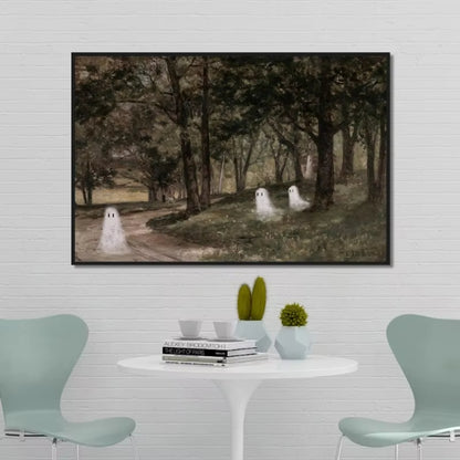 Whimsical Ghosts in Forest Vintage Spooky Fall Canvas Décor