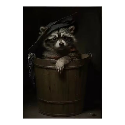 Whimsical Raccoon Witch Gothic Victorian Halloween Wall Art