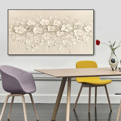 Whispering Petals Beige Textured Floral Wall Art
