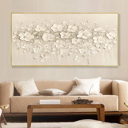 Whispering Petals Beige Textured Floral Wall Art