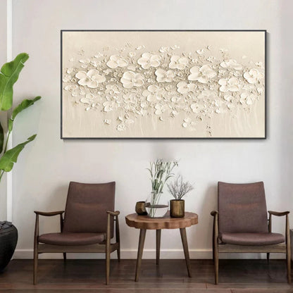 Whispering Petals Beige Textured Floral Wall Art