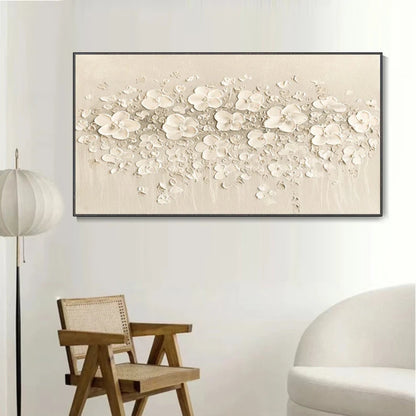 Whispering Petals Beige Textured Floral Wall Art