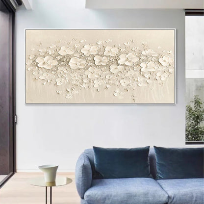 Whispering Petals Beige Textured Floral Wall Art