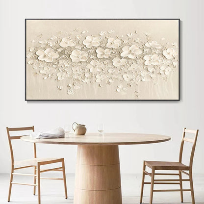 Whispering Petals Beige Textured Floral Wall Art