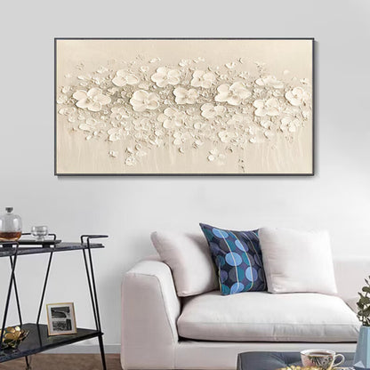 Whispering Petals Beige Textured Floral Wall Art