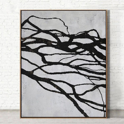 White and Black Mid-century Contemporary Artwork