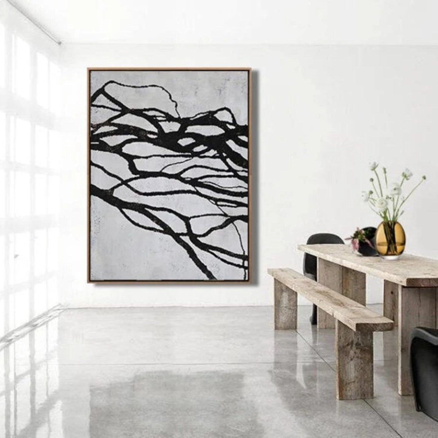 White and Black Mid-century Contemporary Artwork