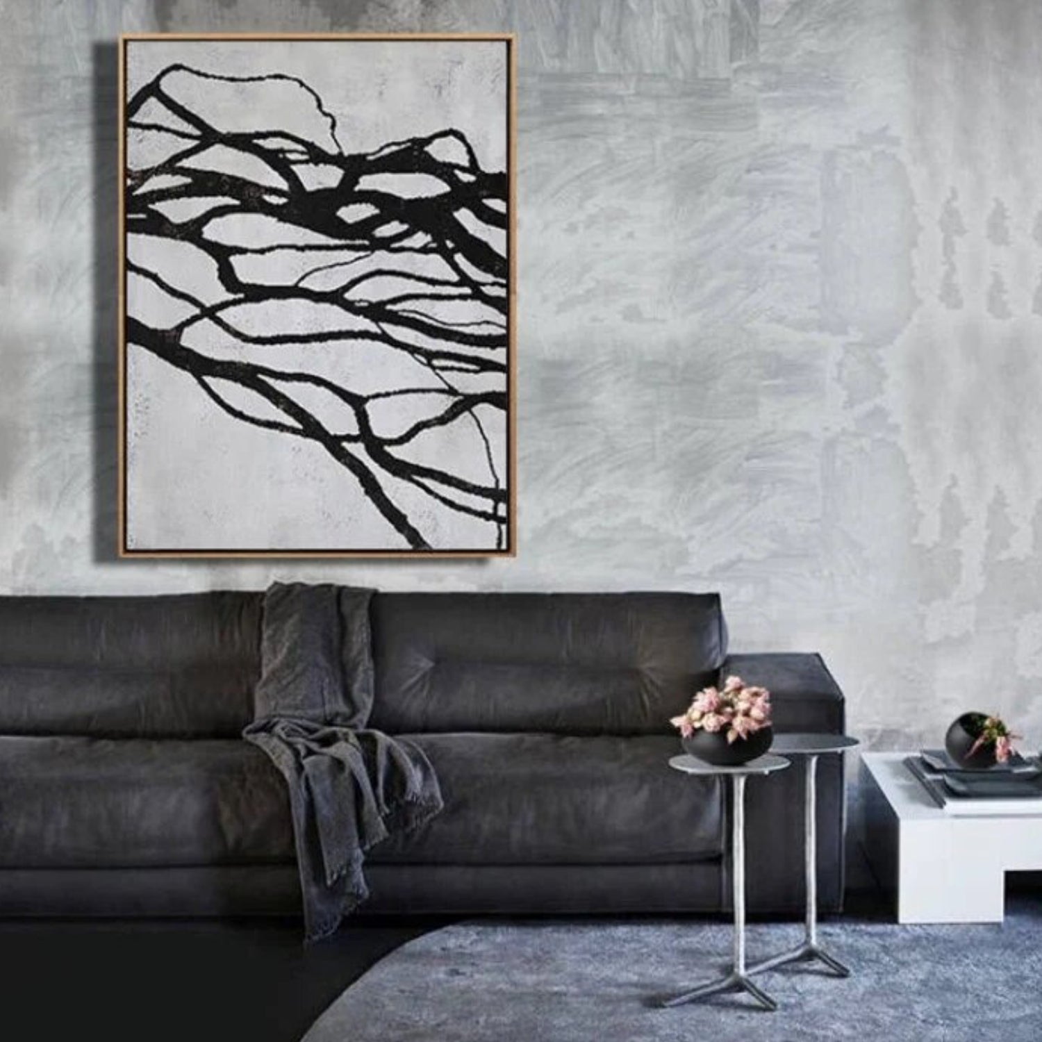 White and Black Mid-century Contemporary Artwork