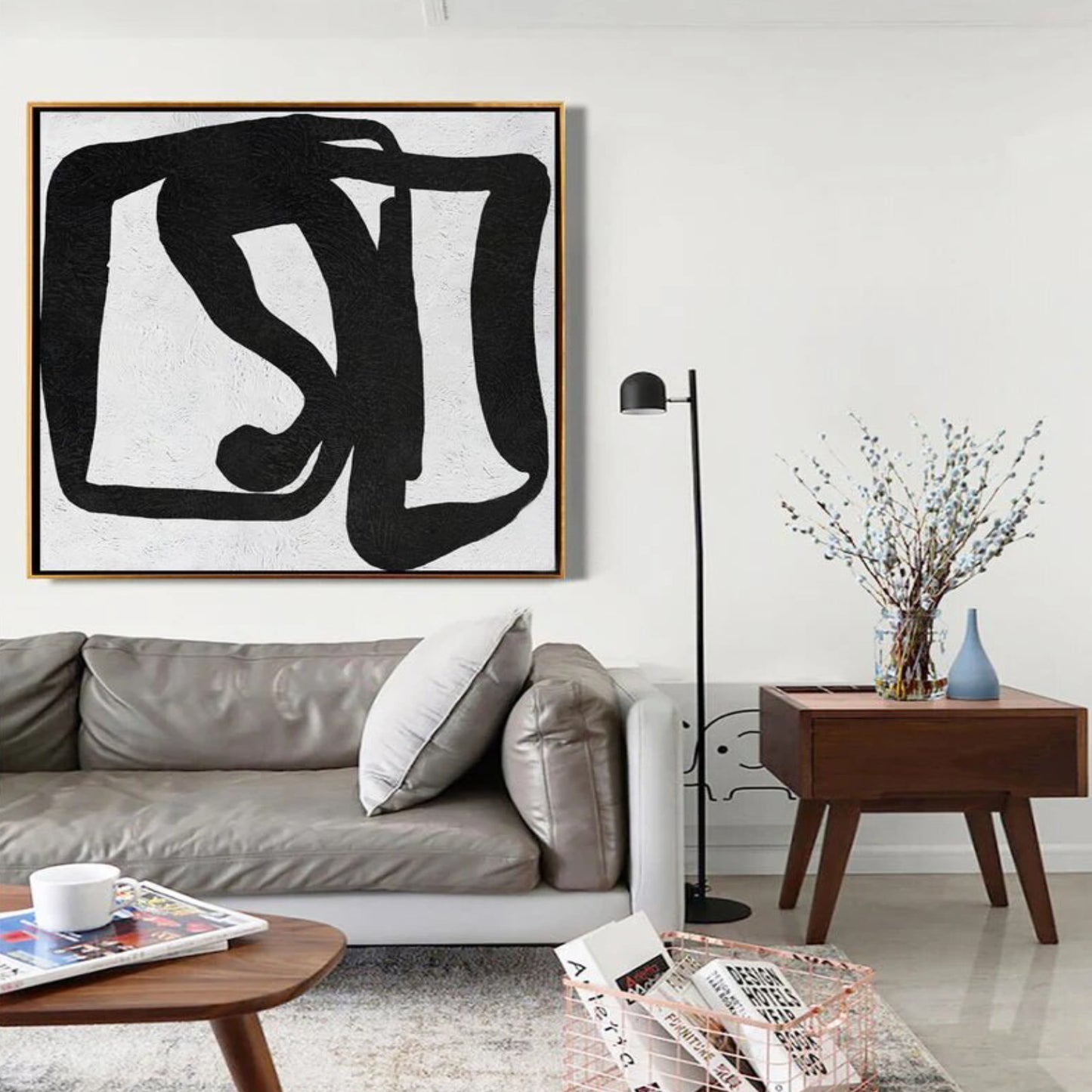 White and Black Minimalist Living Room Wall Art