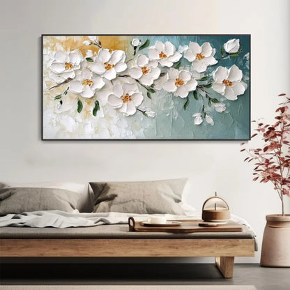 White Blossom Harmony Textured Floral Wall Art