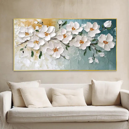 White Blossom Harmony Textured Floral Wall Art