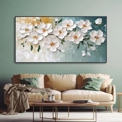 White Blossom Harmony Textured Floral Wall Art