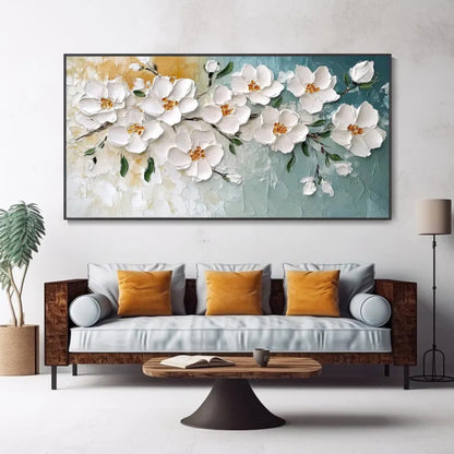 White Blossom Harmony Textured Floral Wall Art