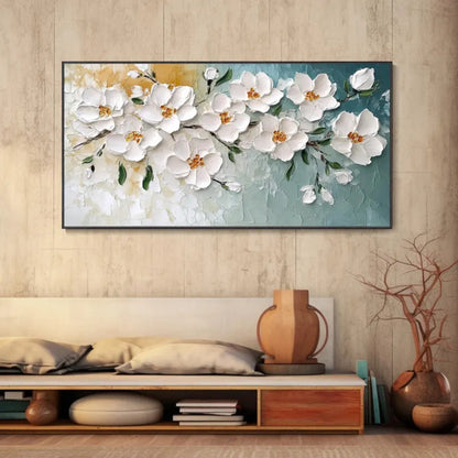 White Blossom Harmony Textured Floral Wall Art