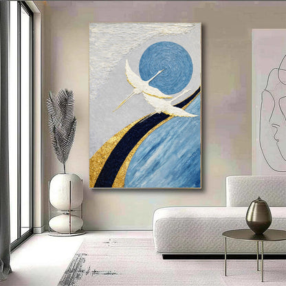 Modern living room with abstract art on the wall