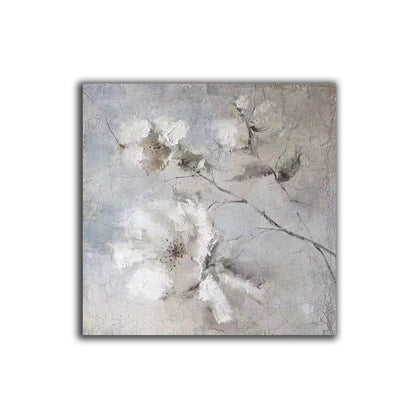 Textured White Floral Wall Art – Neutral Grey Abstract Canvas for Bedroom & Living Spaces