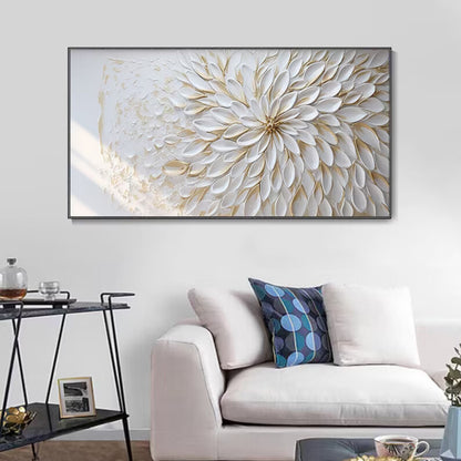 White Petal Bloom – 3D Textured Floral Wall Art in White & Gold