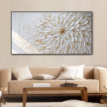 White Petal Bloom – 3D Textured Floral Wall Art in White & Gold