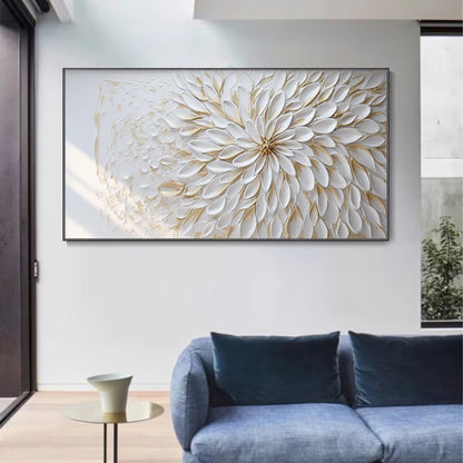 White Petal Bloom – 3D Textured Floral Wall Art in White & Gold