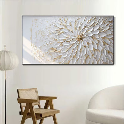 White Petal Bloom – 3D Textured Floral Wall Art in White & Gold