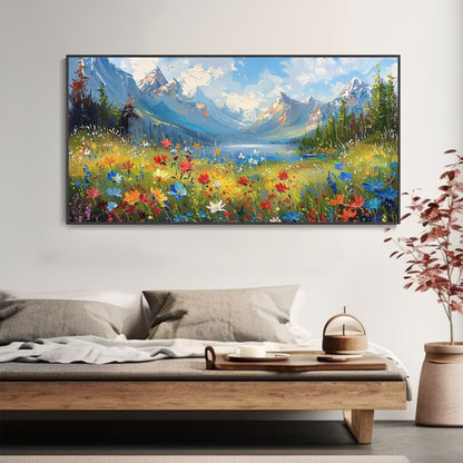 Wildflower Valley Colorful Mountain Landscape with Blooming Meadow