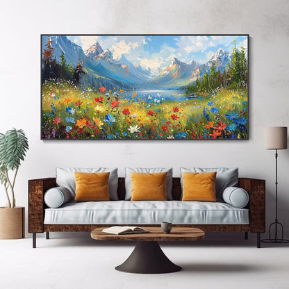 Wildflower Valley Colorful Mountain Landscape with Blooming Meadow