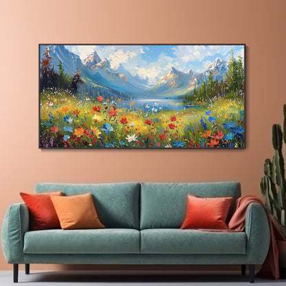 Wildflower Valley Colorful Mountain Landscape with Blooming Meadow