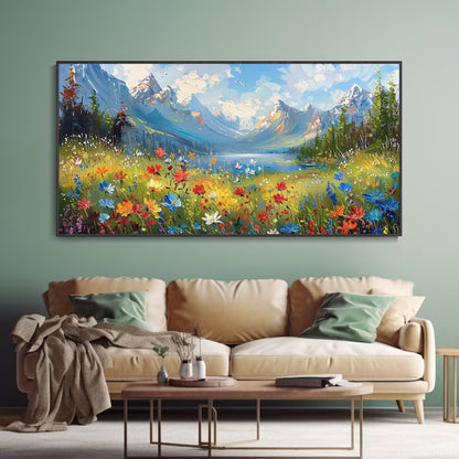 Wildflower Valley Colorful Mountain Landscape with Blooming Meadow