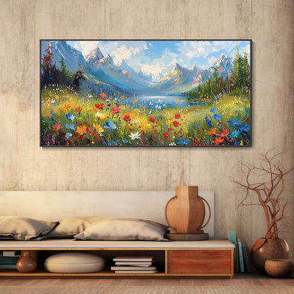 Wildflower Valley Colorful Mountain Landscape with Blooming Meadow