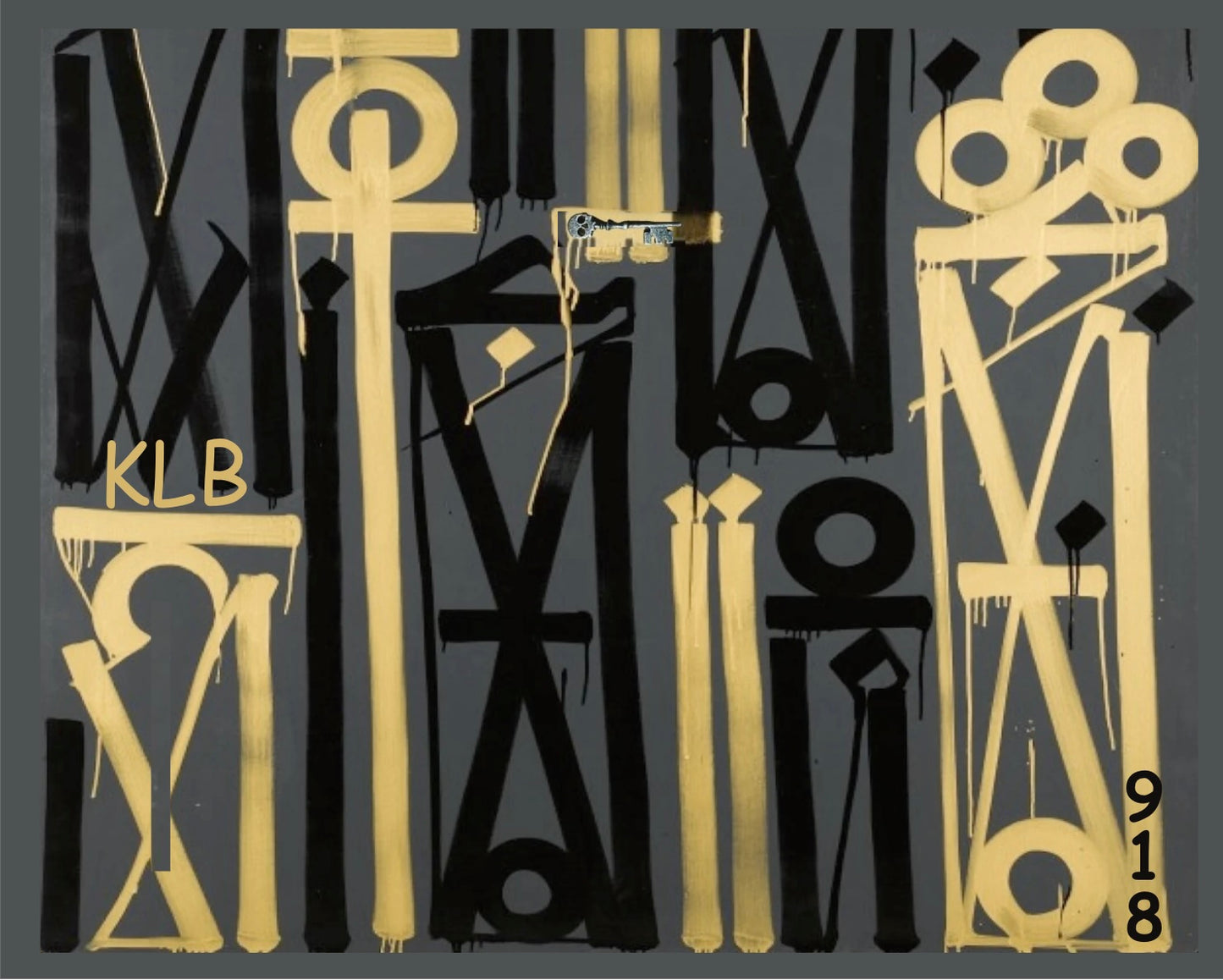 Square Black Gold Retna Replica Hieroglyphic Art