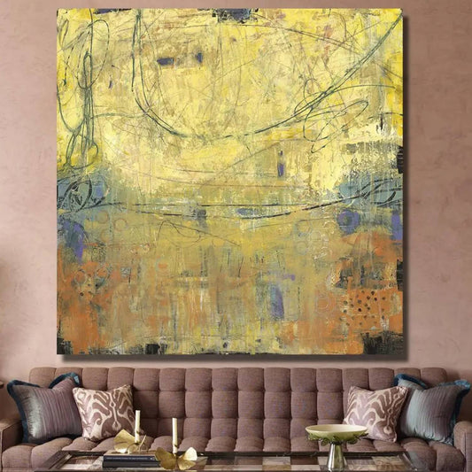 Yellow Abstract Floral Blossom Oil Painting