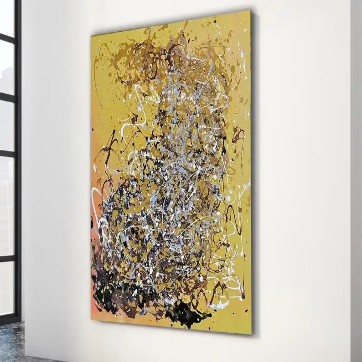 Yellow Acrylic Paint Pouring Pollok Style Artwork