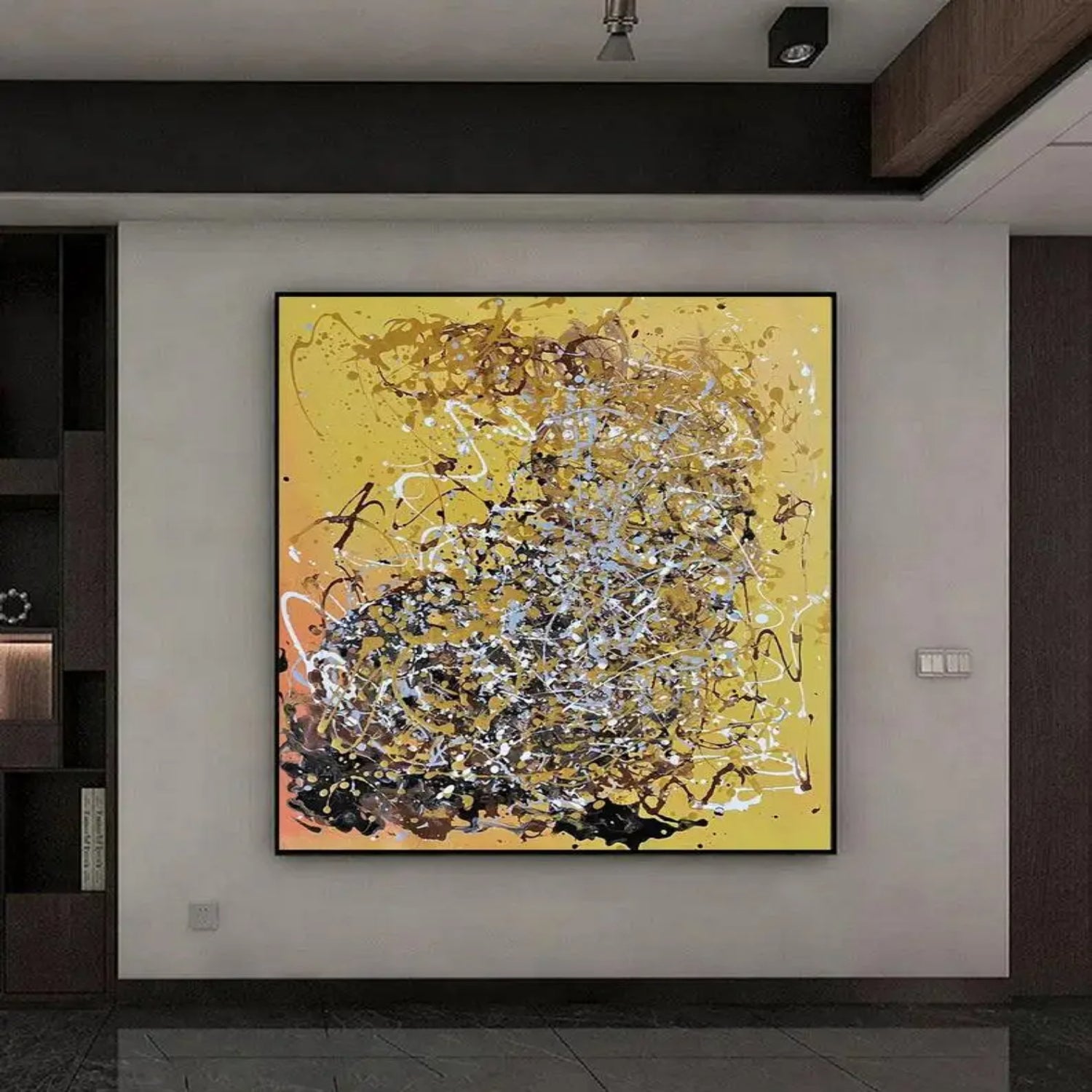 Yellow Acrylic Paint Pouring Pollok Style Artwork