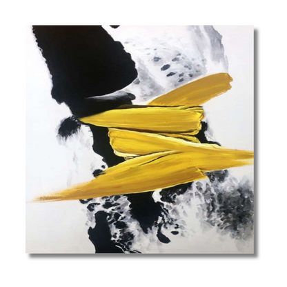 Minimalist Yellow and Black Abstract Painting – Hand-Painted Modern Wall Art on Canvas