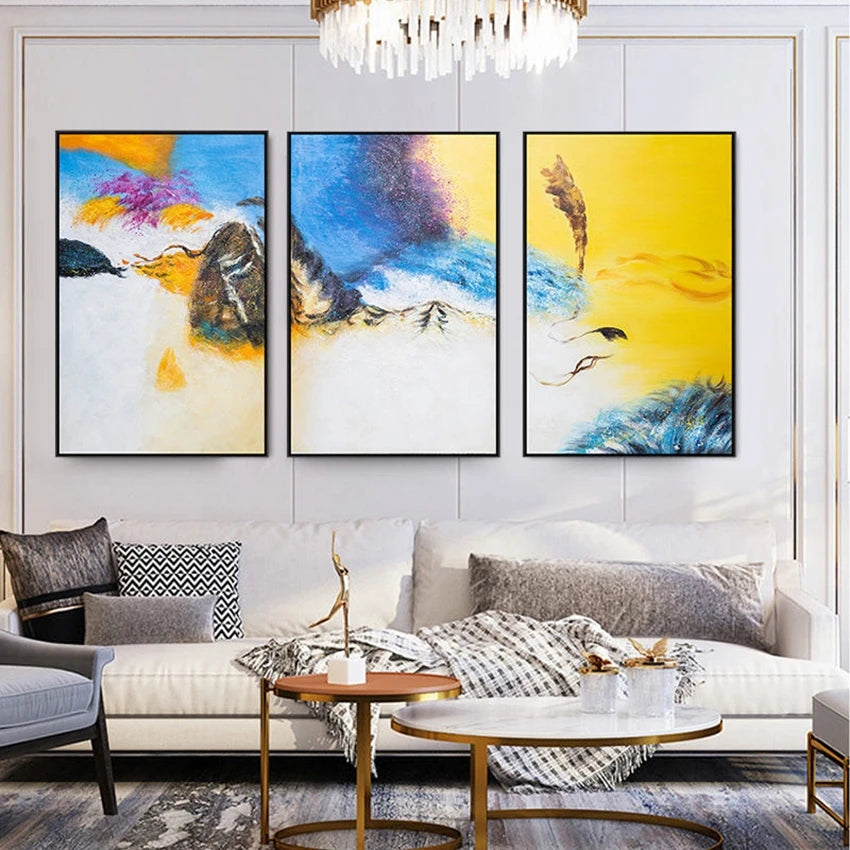 Yellow Blue & Orange Blend Set of 3 Abstract Home Decor Painting