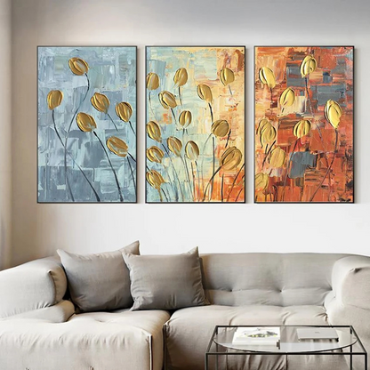 Yellow Coloured Tulips Flowers Set of 3 Home Decor Painting