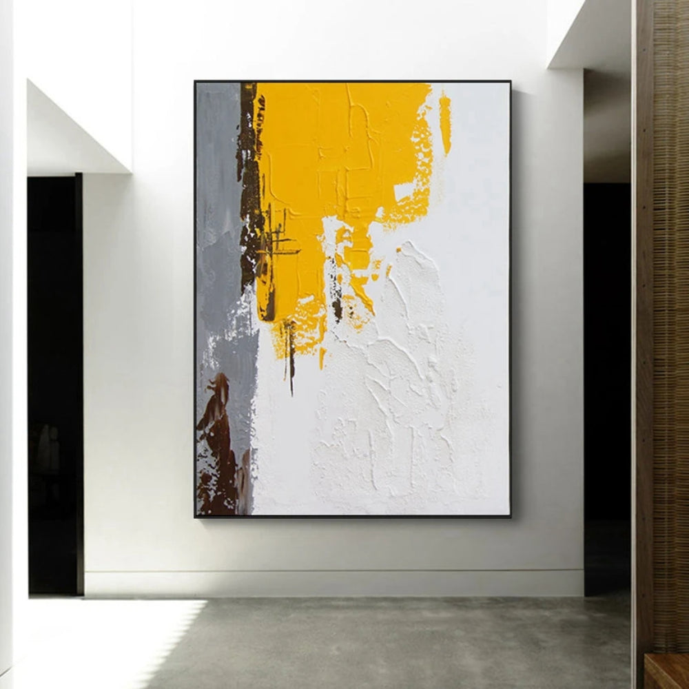 Yellow White Grey Abstract Texture Mural Set of 2 Painting