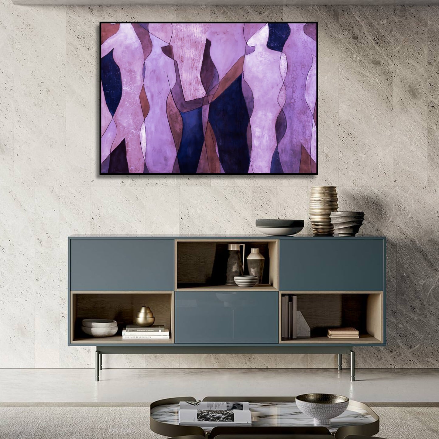 Abstract Pink and Purple Dancing Figures Painting