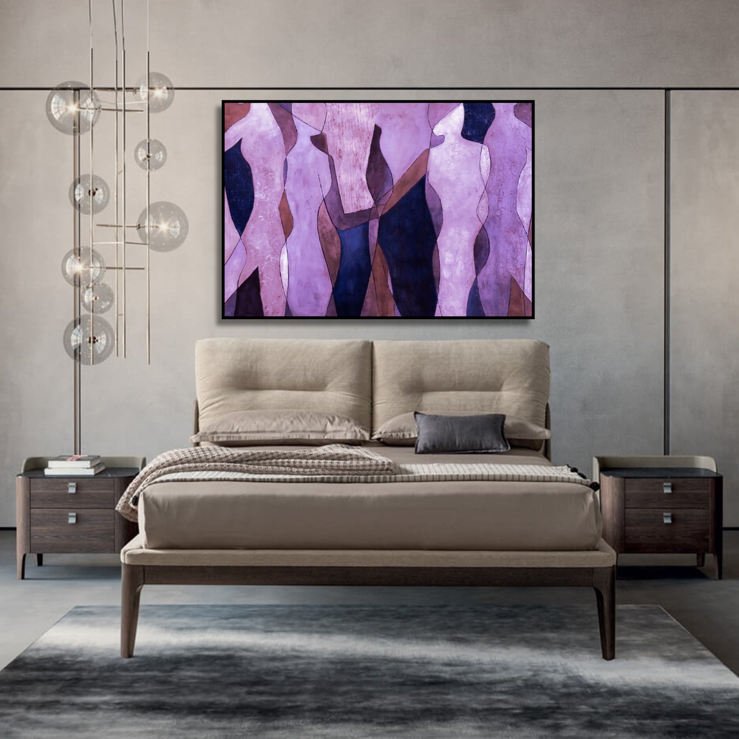 Abstract Pink and Purple Dancing Figures Painting