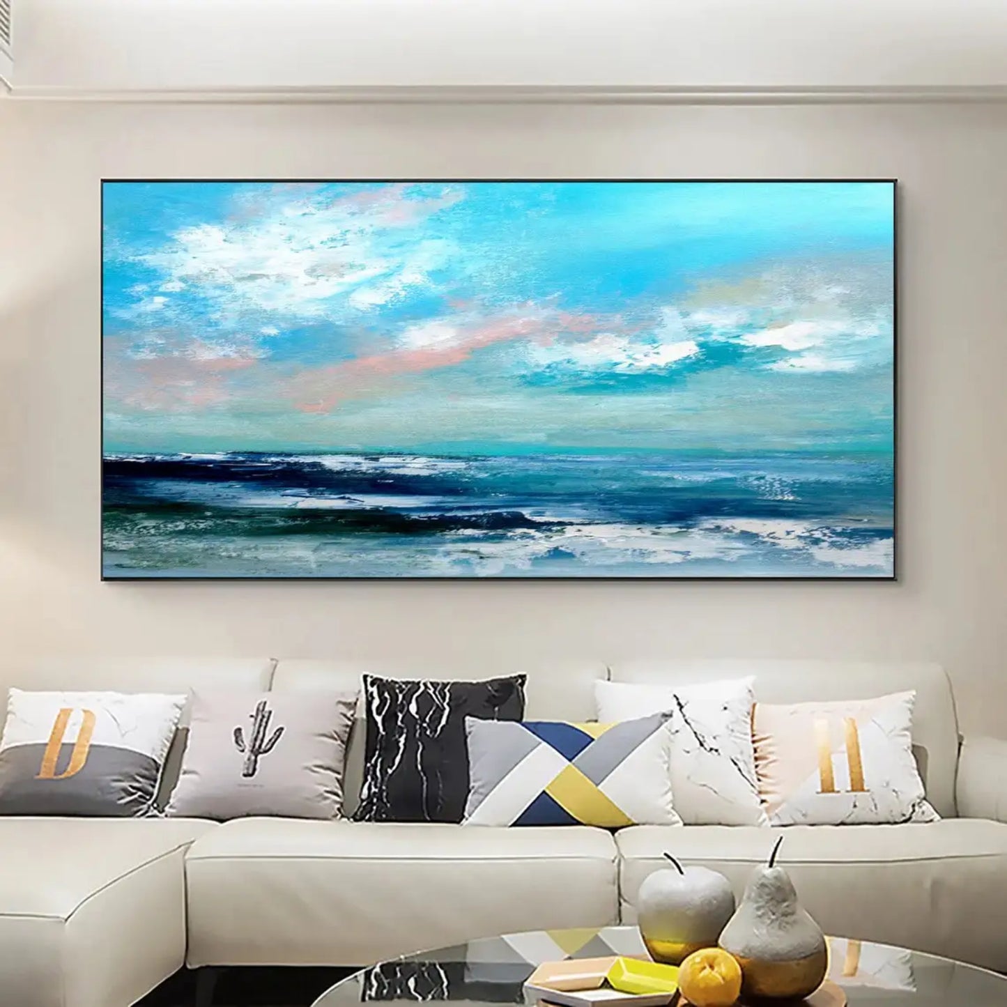 Abstract Skyline Seascape Blue Textured Wall Art