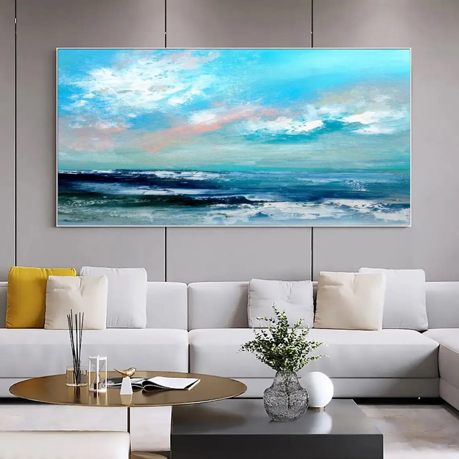 Abstract Skyline Seascape Blue Textured Wall Art