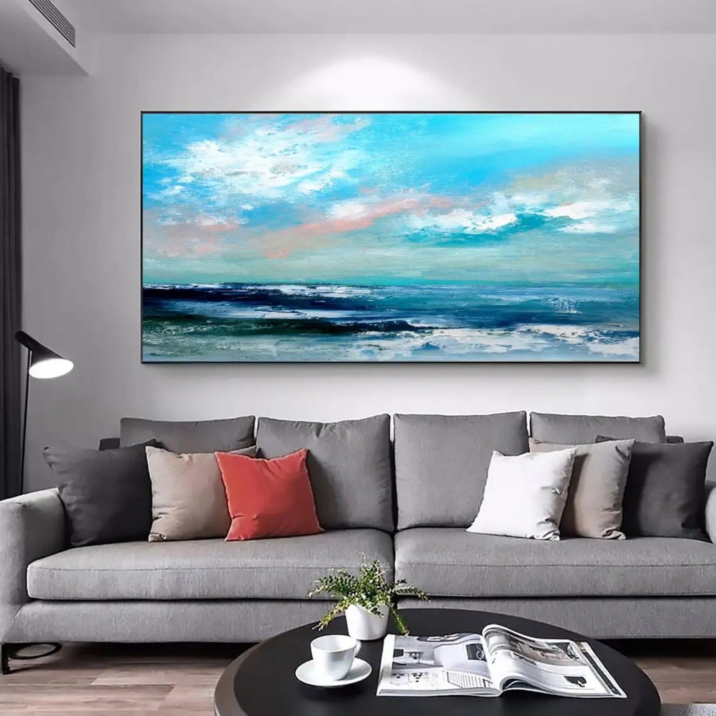 Abstract Skyline Seascape Blue Textured Wall Art