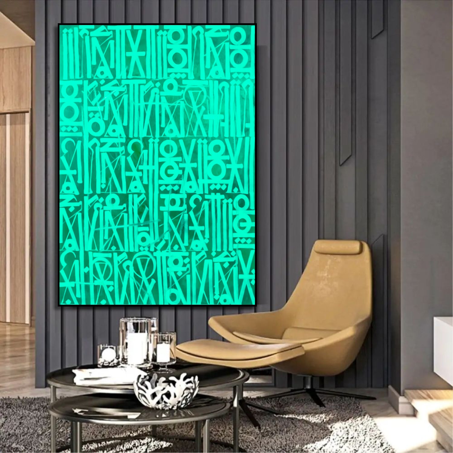 Acrylic Bright Green Calligraffiti Font Modern Painting