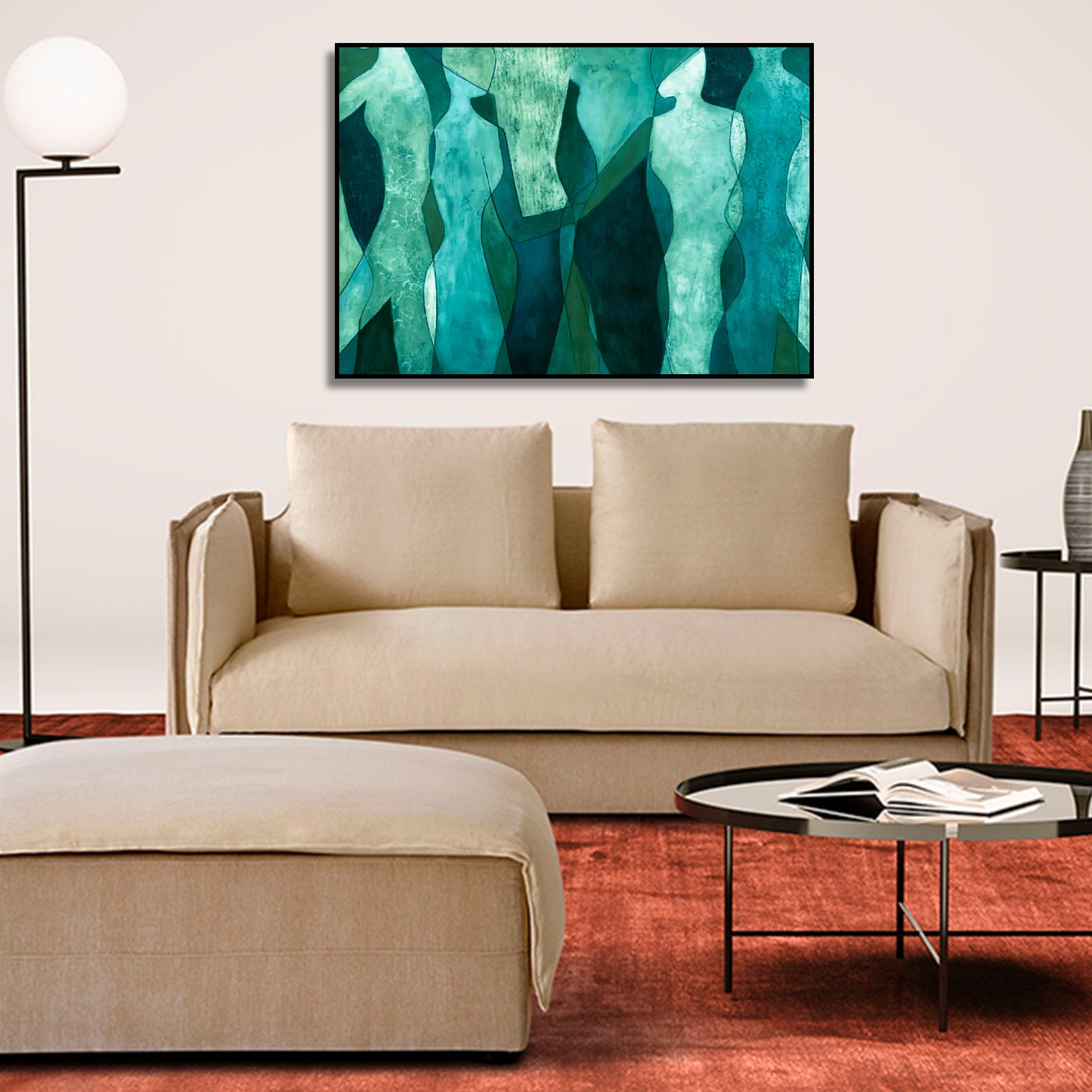 Contemporary Green Dancing Shapes Abstract Art